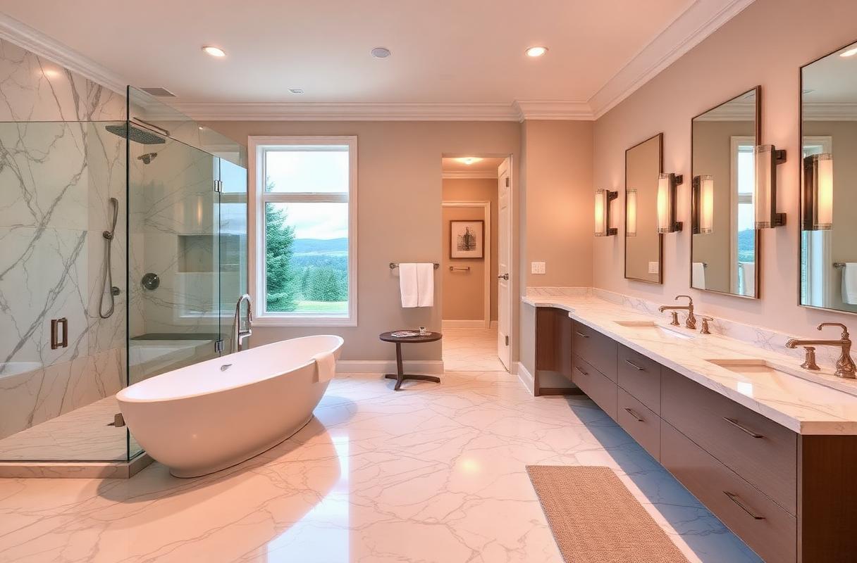 Luxury master bathroom with freestanding tub