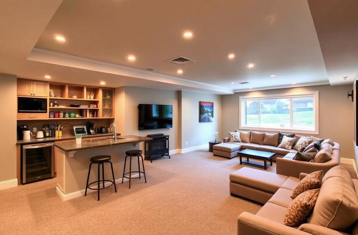 Finished basement with wet bar